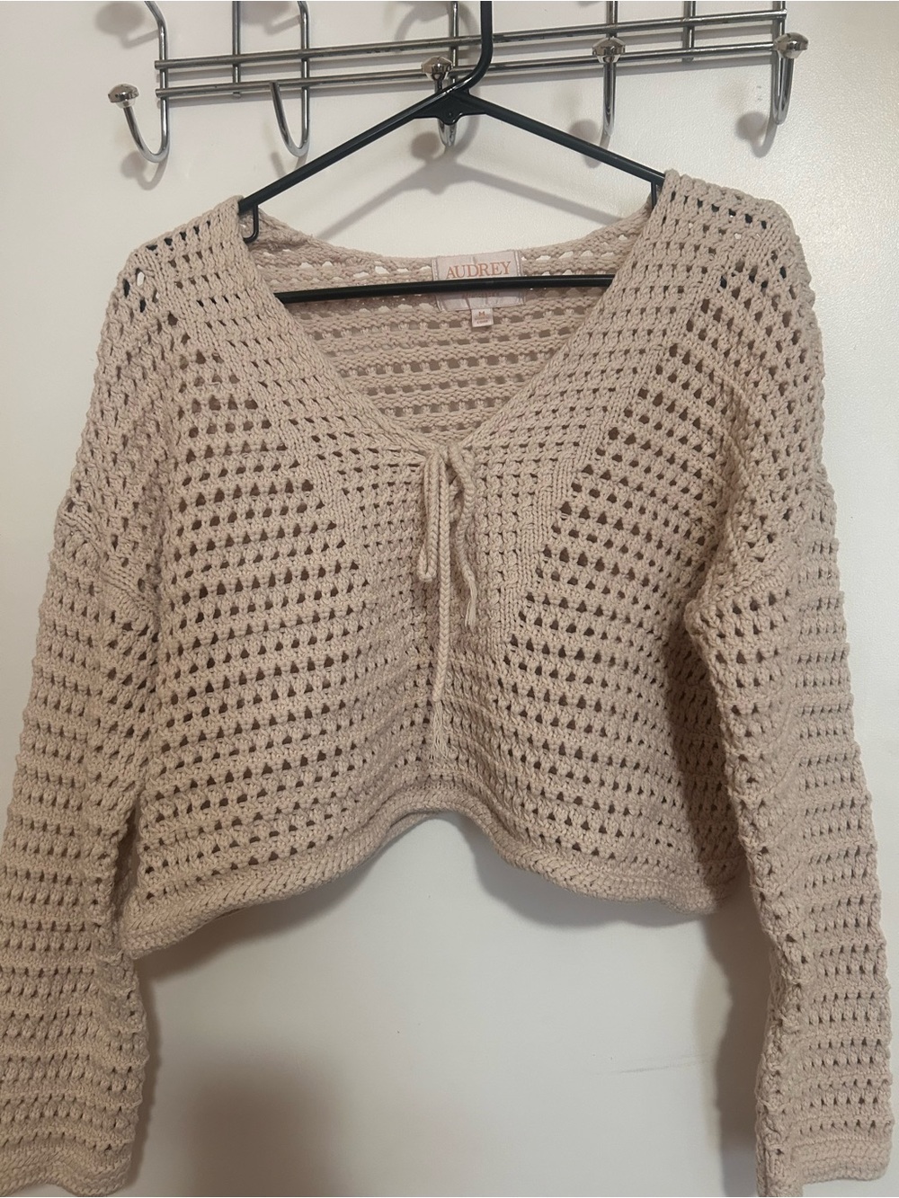 Francesca’s Audrey Parks Beige Crochet Tie-Front Women’s Sweater